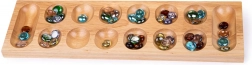 Drevená hra Mancala s farebnými sklenenými kamienkami Bigjigs Toys