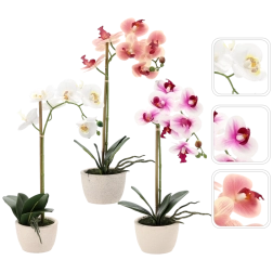 Umelá orchidea v kvetináči, mix 3 farieb, 43 cm