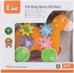 Drevený ťahací koník so zubatými kolieskami