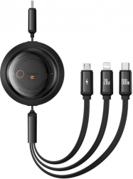 Výsuvný nabíjací kábel 3 v 1 BASEUS Free2Draw USB‑C/Lightning/Micro 100 W, 1,1 m, čierny