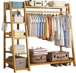 Bambusový stojan na oblečenie s 5 policami – 130 cm