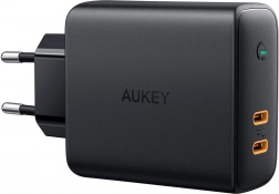 Aukey PA-D5 GaN sieťová nabíjačka 2× USB‑C Power Delivery 63 W s Dynamic Detect