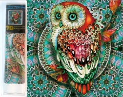 Diamantové maľovanie 7D – sova na modrej mandale 30 × 30 cm