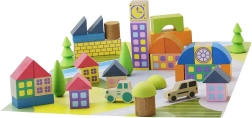 Jeujura drevená stavebnica dedinka z kociek, 40 dielov