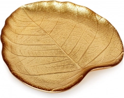 Sklenený servírovací tanier v tvare listu, zlatý, 18 × 16 cm