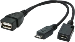 usb otg adaptér micro‑usb na usb 2.0 s prídavným napájaním 15 cm