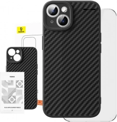 Puzdro zo syntetických vlákien Baseus pre iPhone 15 Plus s tvrdeným sklom