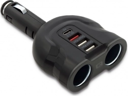 Autový rozdvojovač do zapaľovača 12–24 V, 52 W, 2× USB, USB QC 3.0, USB‑C PD, 2× zásuvka zapaľovača – Qoltec