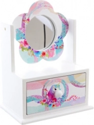 Drevená šperkovnica s kvietkovým zrkadielkom Jednorožec
