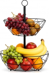 Dvojposchodový kovový košík na ovocie – čierny geometrický stojan