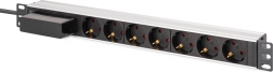 Racková PDU lišta 19" s vypínačom a ističom C 16 A, 7x Schuko, 1,8 m kábel, hliník