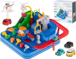 Interaktívny automobilový prekážkový závodný park so 4 vozidlami a helikoptérou 24 × 24 cm