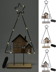 Vianočná dekorácia strom s domčekom s LED osvetlením 39 cm