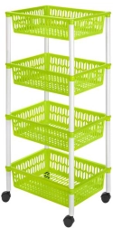 Košový regál na kolieskach, 4 poschodia, 40 × 30 × 89 cm, plast