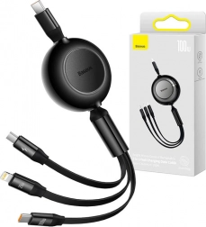 Baseus Bright Mirror 4 vysúvací 3v1 kábel USB-C / Lightning / Micro USB 100 W, 1,1 m, čierny