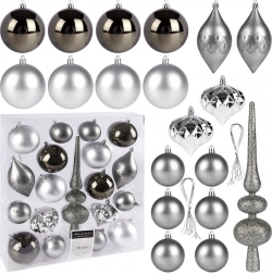 Sada strieborných nerozbitných vianočných ozdôb 19 ks