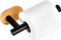 Nástenný držiak na toaletný papier z nehrdzavejúcej ocele a bambusu, čierny, 17 cm