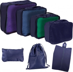 Cestovné organizéry do kufra – sada 7 ks, vodoodolné tašky a vak na topánky – Granátová