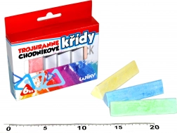 Trojhranné farebné chodníkové kriedy, 6 ks