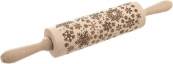 Drevený reliéfny valček na cesto snehové vločky 39 cm