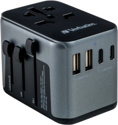 univerzálny cestovný adaptér verbatim uta-03 s pd 30 w a qc 3.0, 3× usb-c a 2× usb-a