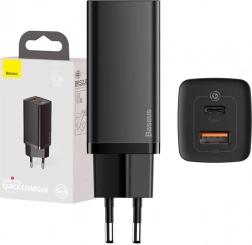 Rýchla cestovná nabíjačka BASEUS GaN Lite 65W, USB‑C + USB, čierna