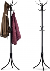 Stojanový vešiak na oblečenie so 16 háčikmi, čierny kov, MODERNHOME