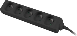 Predlžovací kábel 3m, čierna, 5 zásuviek, medený kábel