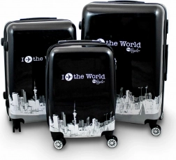 Sada kufrov na kolieskach Fly The World, čierno-biela, 3 kusy