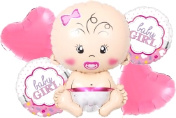 Balóniky na baby shower pre dievčatko – sada 5 ks s hviezdičkami a motívom bábätka