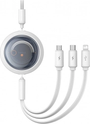 vytahovací nabíjací kábel 3v1 BASEUS Free2Draw USB-A na USB‑C, Lightning a micro USB, 3,5 A, 1,1 m biely