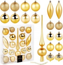 Zlaté nerozbitné vianočné ozdoby so špicom, 19 ks