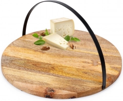 Drevená servírovacia doska s kovovým sklopným madlom 38,5 cm