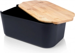 Chlebník s bambusovým vekom a doskou na krájanie, čierny 33 × 18,5 × 12 cm