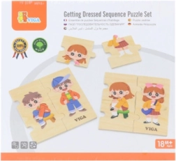 VIGA Drevené vzdelávacie puzzle Obliekanie detí