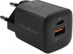 Sieťová nabíjačka QOLTEC 35 W GaN Ultra, 1× USB‑C PD + 1× USB‑A, čierna
