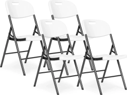 Sada 4 skladacích stoličiek ModernHome - kov, HDPE, biela