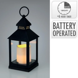 LED dekoračný lampáš so sklom a časovačom 23 × 10 × 10 cm čierny