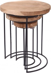 Okrúhle kovové konferenčné stolíky z tíkového dreva – sada 3 ks