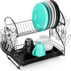 Dvojúrovňový kovový odkvapkávač na riad, čierny 53 × 24 × 38,5 cm