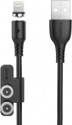 Magnetický nabíjací kábel 3v1 FONENG X62, USB na USB‑C / Lightning / Micro USB, 2,4 A, 1 m, čierny