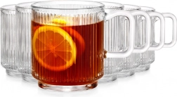 Poháre s uškom 350 ml, sada 6 ks, ryhované sklo Vilde