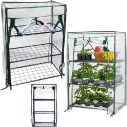 Mini skleník na balkón s kovovými policami a PVC fóliou