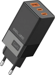 čierna nabíjačka GaN 65W s 2x USB-C a USB-A