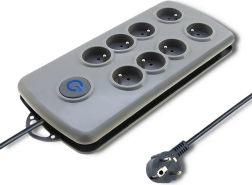 Prepäťová ochranná predlžovačka Quick Switch, 8 zásuviek, 2,5 m, sivá