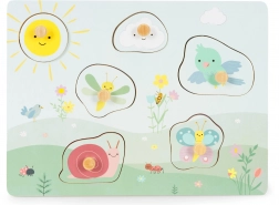 Drevená senzorická vkladačka ECOTOYS s hmatovými textúrami, 6 dielikov