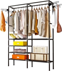 Dvojitý stojan na oblečenie RUHHY loft s policami