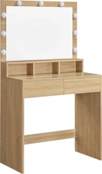 Veľký kozmetický toaletný stolík s LED osvetlením, zrkadlom a zásuvkami v dekore dub Sonoma