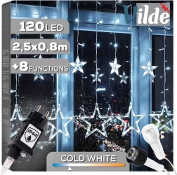 Svetelná hviezdičková závesná girlanda 120 LED, 2,5 m, studená biela