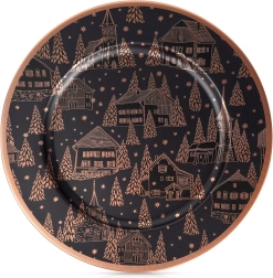Dekoratívny podtácok pod tanier, čierny s medeným vzorom, 33 cm